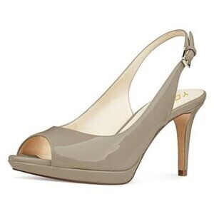 YDN Women Sexy High Heels Pumps Peep Toe Platform Block Slingback Dress Shoes